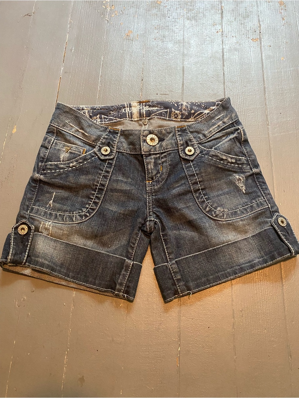 Guess Dark Blue Denim Roll-Cuff Shorts